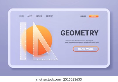 Geometry subject course horizontal landing page. Glass morphism vector illustrator