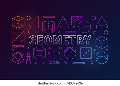 Geometry subject vector colorful banner or illustration in thin line style on dark background