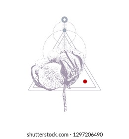 Geometry tattoo with hand drawn cotton. Vector illustration