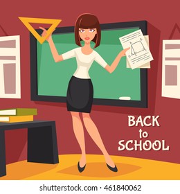 Geometry Teacher Flat Background. Geometry Teacher Vector Illustration.  Back To School Design. School Teacher Decorative Illustration. 