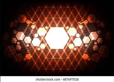 Geometry in technology concepts on a dark orange background.