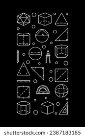 Geometry and Trigonometry vector Math concept vertical thin line banner or illustration with geometric shapes