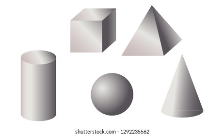 Geometry vector. Cube, prism, pyramid, cylinder and cone isolated on white