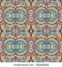 geometry vintage floral seamless pattern, ethnic style, you can use for packaging, textile design or scrapbooking, vector illustration