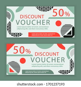 Geometry voucher template. Universal white flyer for business. Clean design for department stores, business. Geometry shapes with textures