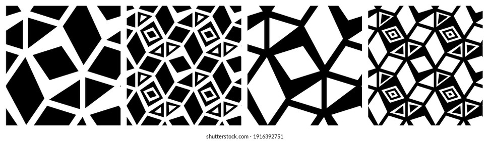 Geometry white black simple seamless pattern. Triangle, square design elements. Vector illustration for cloth, wrapping paper, cover, fabric