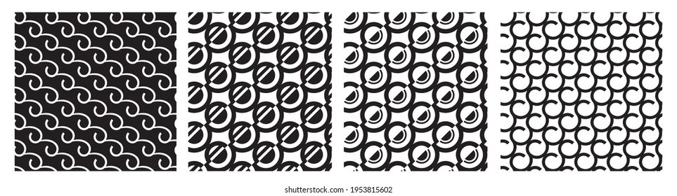 Geometry white black simple seamless pattern. Arc semicircle design elements. Vector illustration for cloth, wrapping paper, cover, fabric