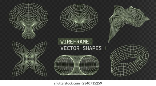 Geometry wireframe abstract shapes. Futuristic connection structure for chemistry and science. Cyberpunk vector elements, grid y2k futuristic aesthetic.