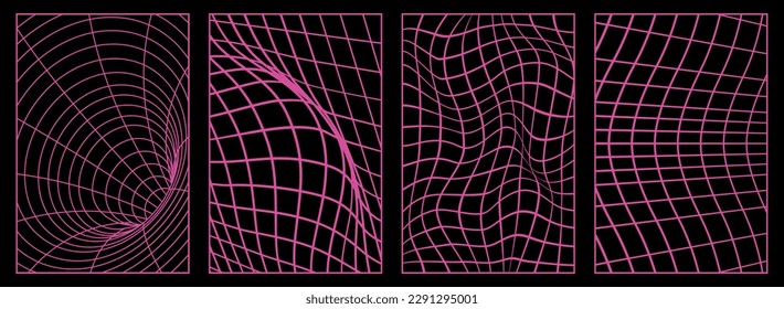 Fondo de la rejilla del marco de cables geométrico en color rosa neón. Afiches abstractos en 3D. elementos ciberpunk en estilo de rave psicodélica de moda