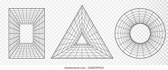Geometry wireframe grid isolated. 3D abstract rave style psychedelic retro futuristic design element. Y2k futuristic objects.