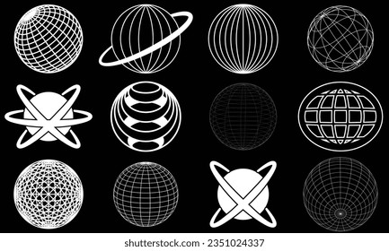 Geometry wireframe shapes and grids . 3D hearts, abstract backgrounds, patterns, cyberpunk elements in trendy psychedelic rave style. 00s Y2k retro futuristic aesthetic.