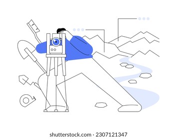 Geomorfología abstracta concepto de ilustración vectorial. Tipo de geomorfología, proceso geomórfico, ciencias de la Tierra, disciplina universitaria, estudio de posgrado, curso de geología, metáfora abstracta de estudio aplicado.