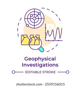 Geophysical investigations multi color concept icon. Explore subsurface conditions without digging. Geotech. Round shape line illustration. Abstract idea. Graphic design. Easy to use in presentation