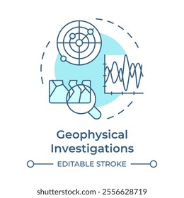 Geophysical investigations soft blue concept icon. Explore subsurface conditions without digging. Geotech. Round shape line illustration. Abstract idea. Graphic design. Easy to use in presentation