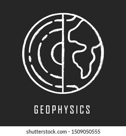 Geophysics chalk icon. Study of Earth crust and core. Physics branch. Inner structure and composition of Earth lithosphere. Geology and geography research. Isolated vector chalkboard illustration