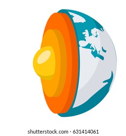 Geophysics concept with earth core and section layers earth, vector illustration in flat style