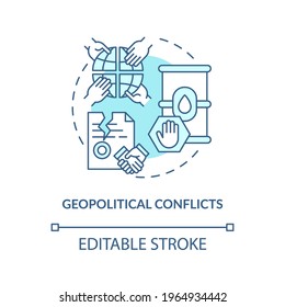 Geopolitical conflicts concept icon. Energy security threat idea thin line illustration. Political instability. Geographical arrangements. Vector isolated outline RGB color drawing. Editable stroke