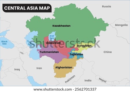 Geopolitical Map of Central Asia Region