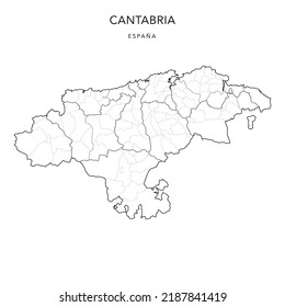 Geopolitische Karte der Autonomen Gemeinschaft Kantabrien mit Rechtsgebieten, Komoren und Gemeinden (Municipios) ab 2022 - Spanien