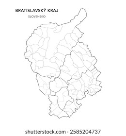 Geopolitical Vector Map of the Bratislava Region (Bratislavský Kraj) with Municipalities (Obcí), Districts (Okres), and Bratislava Boroughs (Mestské Časti) Subdivisions - Slovakia (Slovensko) 2025