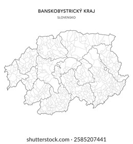 Geopolitical Vector Map of the Banská Bystrica Region (Banskobystrický Kraj) with Municipalities (Obcí), and Districts (Okres) Administrative Subdivisions as of 2025 - Slovakia (Slovensko)