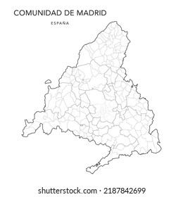 Geopolitical Vector Map of the Community of Madrid with Judicial Areas (Partidos Judiciales), Municipalities (Municipios) and Madrid Districts (Distritos de Madrid) as of 2022 - Spain