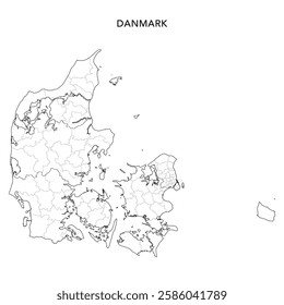 Geopolitical Vector Map of Continental Denmark (Egentlige Danmark) with Municipalities (Kommuner), and Regions (Regioner) Administrative Subdivisions as of 2025 - Denmark