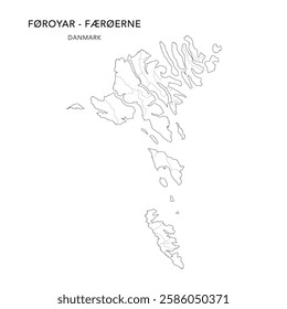 Geopolitical Vector Map of the Faroe Islands (Føroyar Færøerne with Municipalities (Kommuner), and Regions (Sýslur) Administrative Subdivisions as of 2025 - Denmark