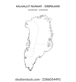 Geopolitical Vector Map of Greenland (Kalaallit Nunaat - Grønland) with Municipalities (Kommuner) Administrative Subdivisions as of 2025 - Denmark