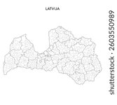 Geopolitical Vector Map of Latvia (Latvija) with Municipalities, Counties (Novadi un Valstspilsētas), Cities, Towns and Parishes (Pilsētas un Pagasti) Administrative Subdivisions as of 2025 - Latvia