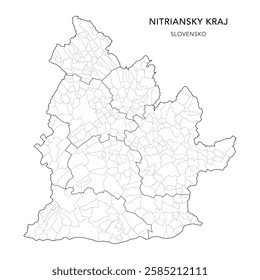 Geopolitical Vector Map of the Nitra Region (Nitriansky Kraj) with Municipalities (Obcí), and Districts (Okres) Administrative Subdivisions as of 2025 - Slovakia (Slovensko)