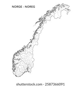 Geopolitical Vector Map of Norway (Norge - Noreg) with Municipalities (Kommuner - Kommunar) and Counties (Fylker - Fylke) Administrative Subdivisions as of 2025 - Norway