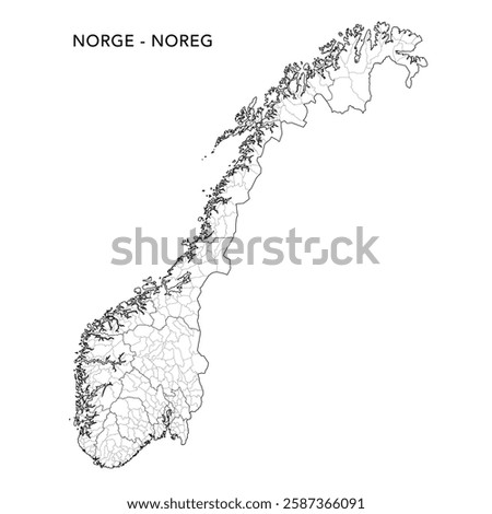 Geopolitical Vector Map of Norway (Norge - Noreg) with Municipalities (Kommuner - Kommunar) and Counties (Fylker - Fylke) Administrative Subdivisions as of 2025 - Norway