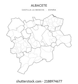 Geopolitical Vector Map of the Province of Albacete (Castilla-La Mancha) with Jurisdictions (Partidos Judiciales), Comarques (Comarcas) and Municipalities (Municipios) as of 2022 - Spain