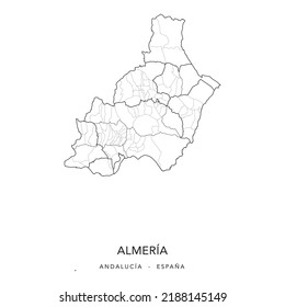 Geopolitical Vector Map of the Province of Almería (Andalusia) with Jurisdictions (Partidos Judiciales), Comarques (Comarcas) and Municipalities (Municipios) as of 2022 - Spain