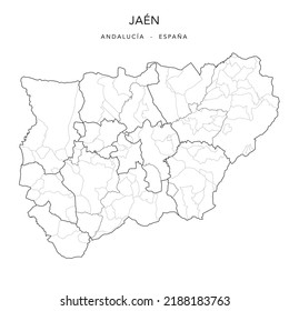 Geopolitical Vector Map of the Province of Jaén (Andalusia) with Jurisdictions (Partidos Judiciales), Comarques (Comarcas) and Municipalities (Municipios) as of 2022 - Spain