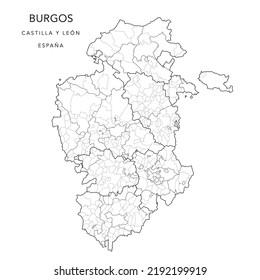 Geopolitical Vector Map of the Province of Burgos (Castile and León) with Jurisdictions (Partidos Judiciales), UBOST and Municipalities (Municipios) as of 2022 - Spain