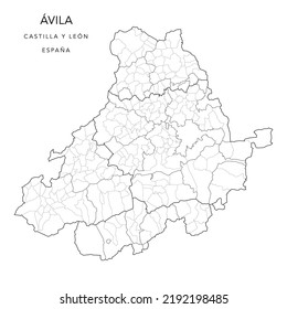 Geopolitical Vector Map of the Province of Ávila (Castile and León) with Jurisdictions (Partidos Judiciales), UBOST and Municipalities (Municipios) as of 2022 - Spain