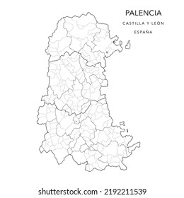 Geopolitical Vector Map of the Province of Palencia (Castile and León) with Jurisdictions (Partidos Judiciales), UBOST and Municipalities (Municipios) as of 2022 - Spain