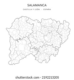 Geopolitical Vector Map of the Province of Salamanca (Castile and León) with Jurisdictions (Partidos Judiciales), UBOST and Municipalities (Municipios) as of 2022 - Spain