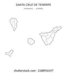 Geopolitical Vector Map of the Province of Santa Cruz de Tenerife (Canary Islands) with Jurisdictions (Partidos Judiciales), Islands (Islas) and Municipalities (Municipios) as of 2022 - Spain