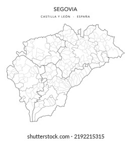 Geopolitical Vector Map of the Province of Segovia (Castile and León) with Jurisdictions (Partidos Judiciales), UBOST and Municipalities (Municipios) as of 2022 - Spain