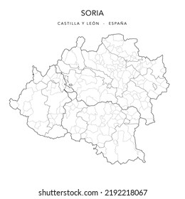 Geopolitical Vector Map of the Province of Soria (Castile and León) with Jurisdictions (Partidos Judiciales), UBOST and Municipalities (Municipios) as of 2022 - Spain