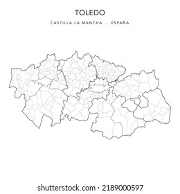 Geopolitical Vector Map of the Province of Toledo (Castilla-La Mancha) with Jurisdictions (Partidos Judiciales), Comarques (Comarcas) and Municipalities (Municipios) as of 2022 - Spain