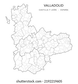 Geopolitical Vector Map of the Province of Valladolid (Castile and León) with Jurisdictions (Partidos Judiciales), UBOST and Municipalities (Municipios) as of 2022 - Spain