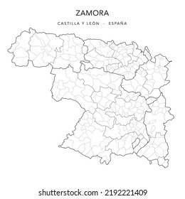 Geopolitical Vector Map of the Province of Zamora (Castile and León) with Jurisdictions (Partidos Judiciales), UBOST and Municipalities (Municipios) as of 2022 - Spain