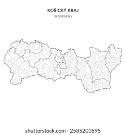 Geopolitical Vector Map of the Košice Region (Košický Kraj) with Municipalities (Obcí), Districts (Okres), and Košice Boroughs (Mestské Časti) Administrative Subdivisions - Slovakia (Slovensko) 2025