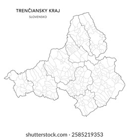 Geopolitical Vector Map of Trenčín Region (Trenčiansky Kraj) with Municipalities (Obcí), and Districts (Okres) Administrative Subdivisions as of 2025 - Slovakia (Slovensko)