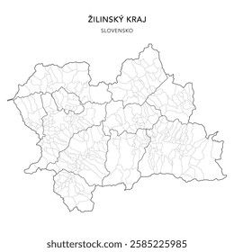 Geopolitical Vector Map of Žilina Region (Žilinský Kraj) with Municipalities (Obcí), and Districts (Okres) Administrative Subdivisions as of 2025 - Slovakia (Slovensko)