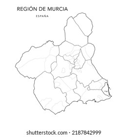 Geopolitical Vector Map of the Region of Murcia with Judicial Areas (Partidos Judiciales), Comarques (Comarcas) and Municipalities (Municipios) as of 2022 - Spain